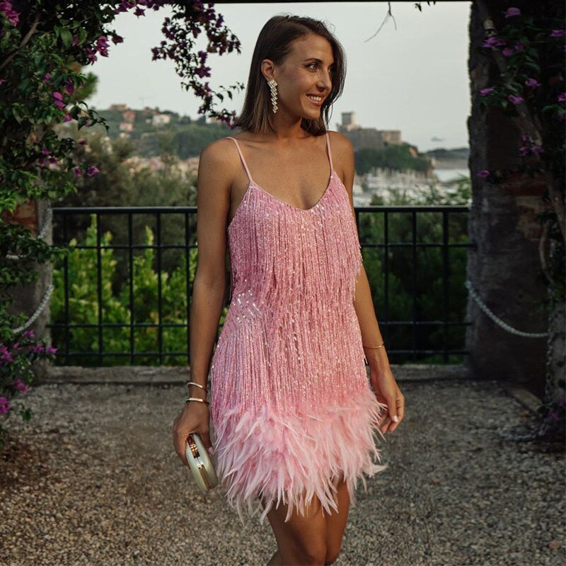 Brielle - Mini vestido de plumas