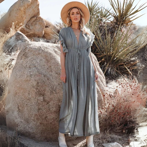 Sara | Maxi Verde/Gris Vestido Ibiza