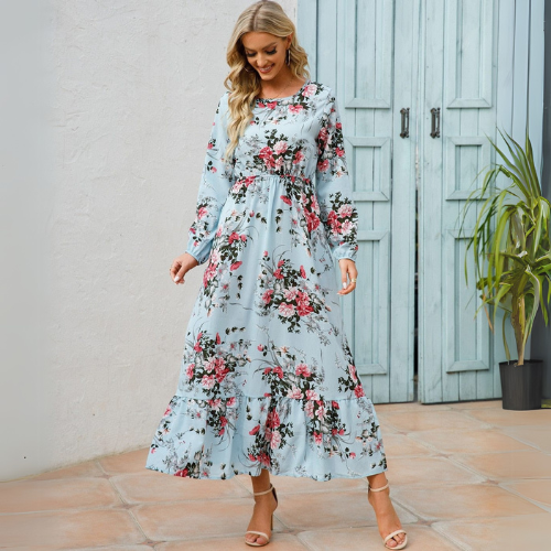 Loua | Vestido de Verano Ibiza en Azul Claro con Estampado Floral