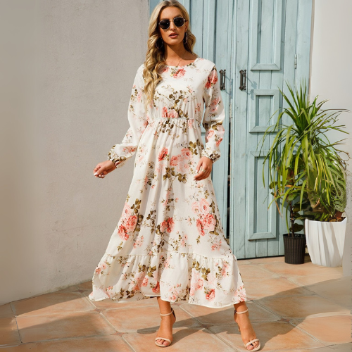 Ana | Vestido Maxi de Manga Larga con Estampado Floral Veraniego