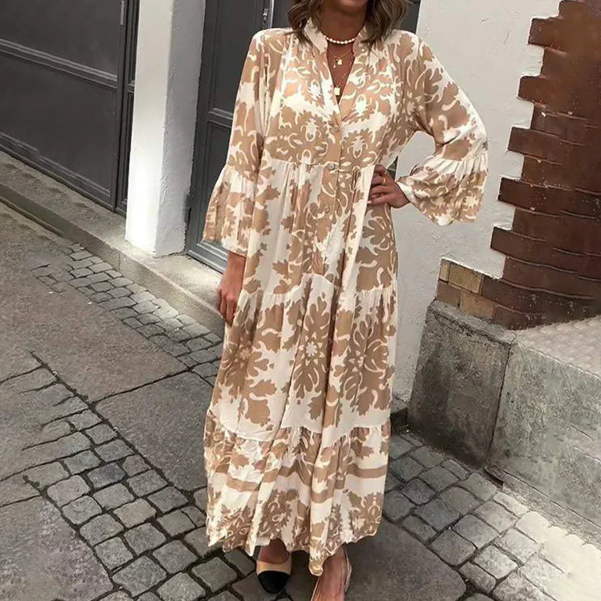 Ophelia - Vestido Maxi Boho de Manga Acampanada