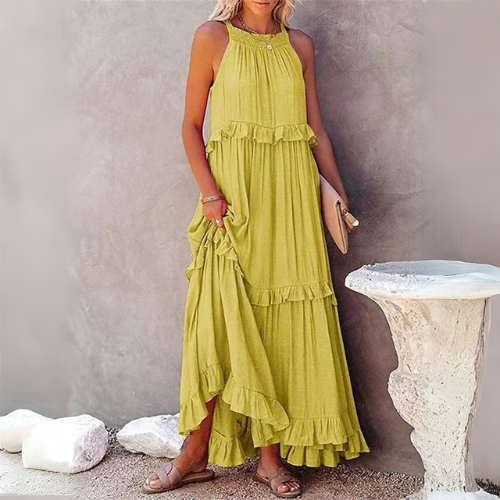 Meave |  Vestido Maxi Veraniego Amarillo Suelto y Festivo