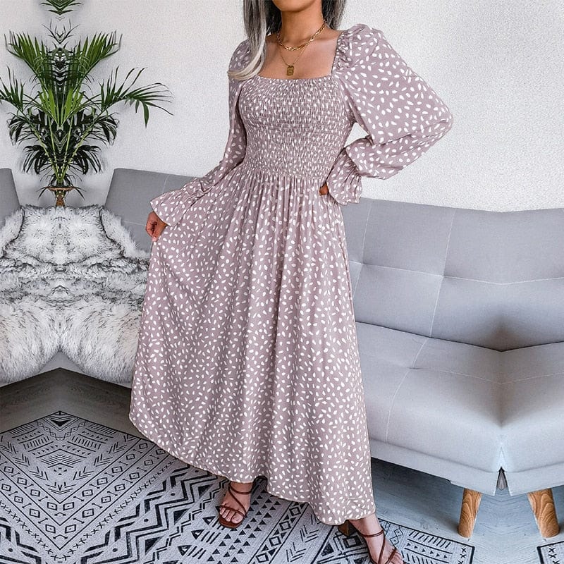 Maria | Elegante Vestido Maxi Beige de Manga Larga