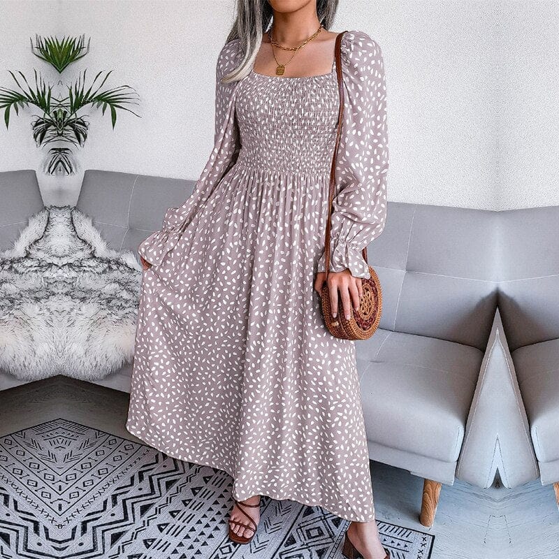 Maria | Elegante Vestido Maxi Beige de Manga Larga