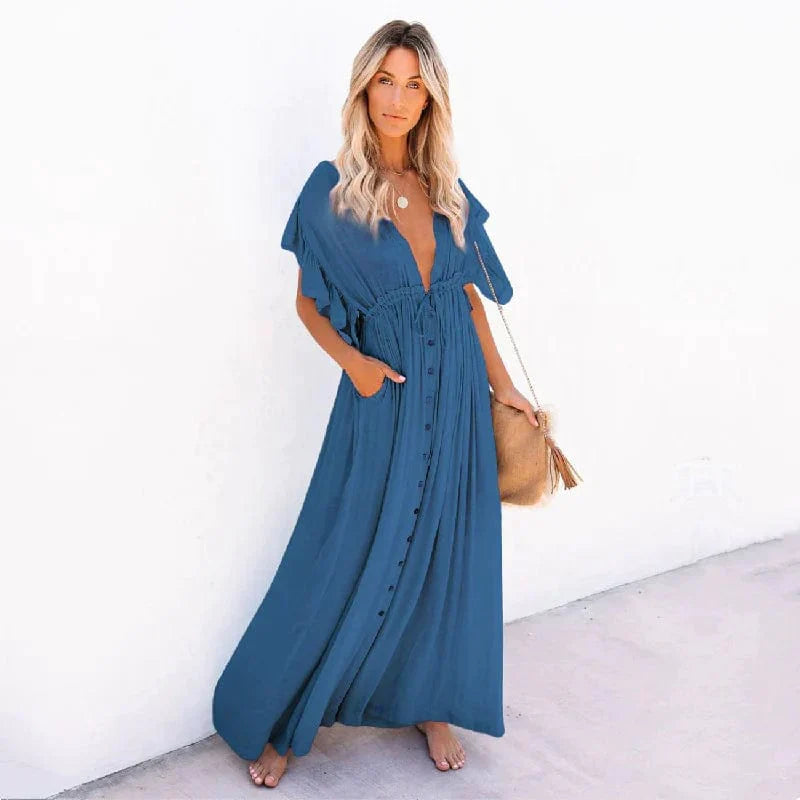 Alba | Maxi Vestido de Playa Marino Azul de Ibiza