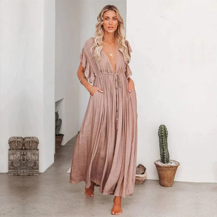 Victoria| Maxi Taupe Ibiza Dress