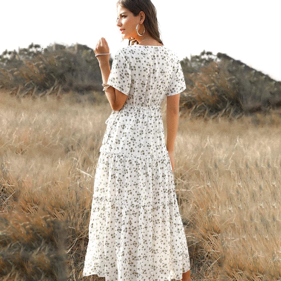 Laura | Vestido de Verano Largo Blanco con Estampado