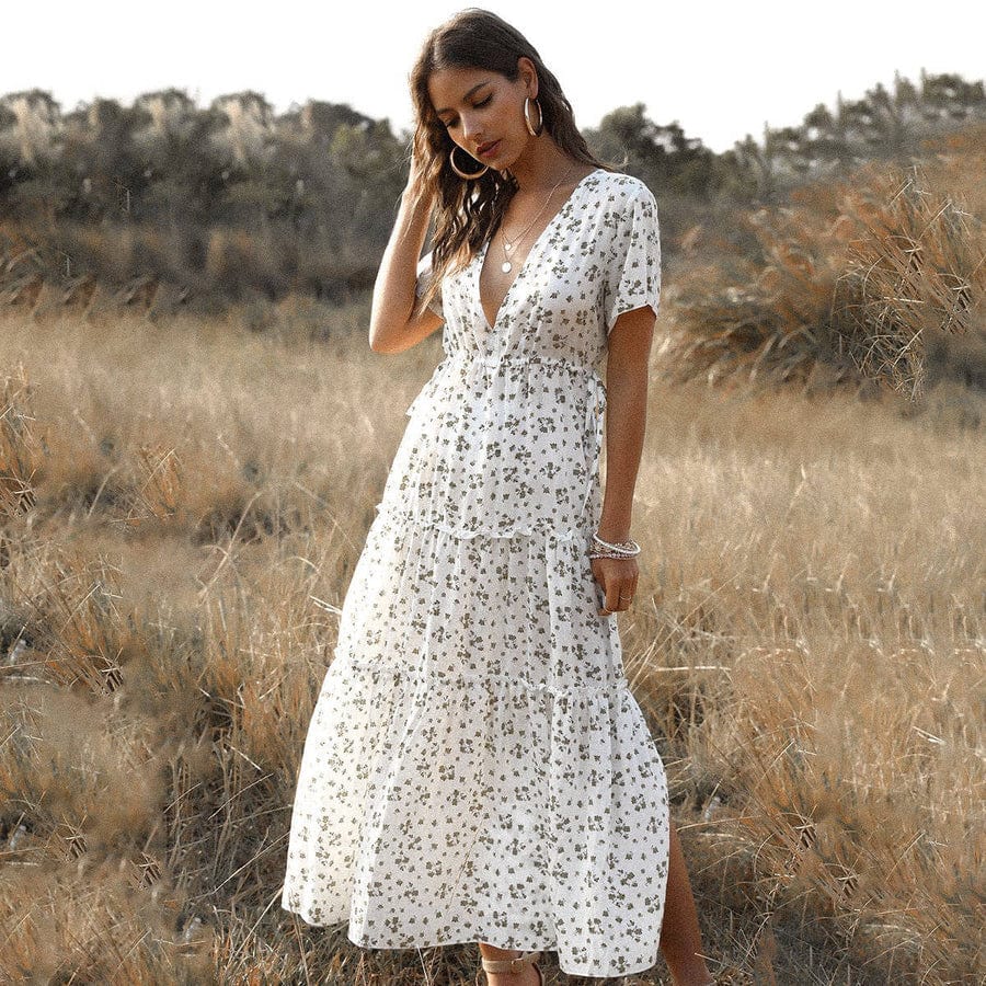 Laura | Vestido de Verano Largo Blanco con Estampado